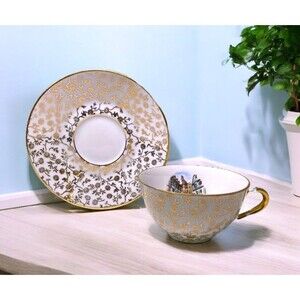 Vintage Bavaria Porcelain Tea Cup & Saucer Set w/Gold Rim-Made in Germany